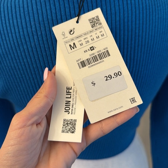 NWT Zara Blue Ruched Cut Out Knit Top - Picture 7 of 14